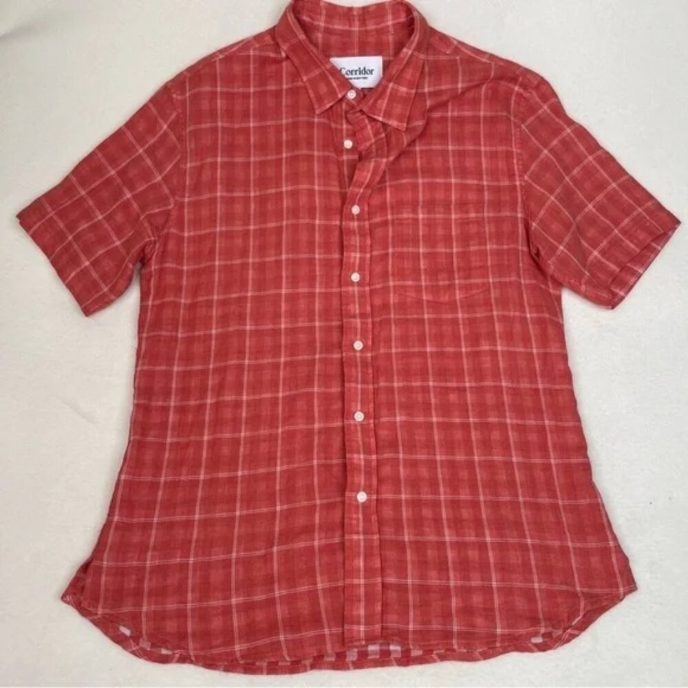 Corridor Plaid Shirt Short Sleeve, Red, Size XL